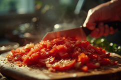 Tomato Slice On Wooden Cutting Board Product Image 1