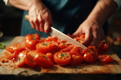 Tomato Slice On Wooden Cutting Board Product Image 1