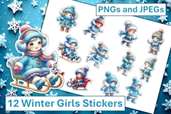 12 Winter Cute Girl Stickers JPEG &amp; PNG Product Image 1
