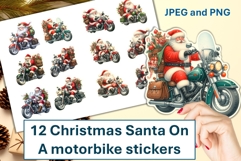 12 Christmas Santa on a Motorbike Stickers JPEG and PNGs Product Image 1
