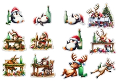 12 Christmas Drunken Animals Stickers JPEG and PNGs Product Image 2