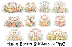 Happy Easter Bunny Stickers Stickers PNGs Product Image 1