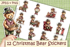 12 Cute Fergus the Christmas Bear Stickers PNG Product Image 1