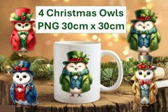 4 Cute Christmas Owls Sublimations 30cm x 30cm PNG Product Image 1