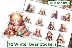 12 Winter Bear Stickers JPEG &amp; PNG Product Image 1