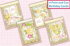 4 Spring Time Birthday Cards. Print and cut Product Image 1