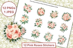 Pink Roses Stickers PNG and JPEG Product Image 1