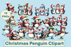 Christmas Penguins Clipart and fussy cuts PNG Product Image 1