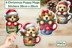 4 Cute Christmas Puppy Mugs Stickers PNG Product Image 1