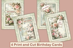 4 Shabby Chic Birthday Cards. Print and cut Product Image 1
