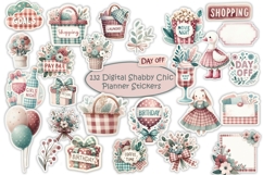 Shabby Chic Planner Stickers Kit 106 Items, PNGs Product Image 1