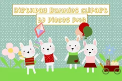Cute Birthday Bunnies Clipart 50pieces PNGs 300dpi Product Image 1