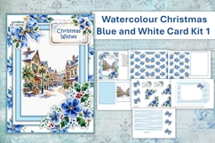 Watercolour Christmas Blue Village Card Making Kit Product Image 1
