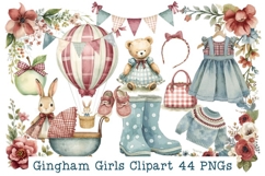 Gingham Girls Clipart set 44 PNG Cute Nursery Designs Product Image 1