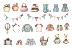 Gingham Girls Clipart set 44 PNG Cute Nursery Designs Product Image 2