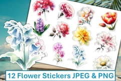 12 Flower Stickers JPEG &amp; PNG Product Image 1