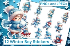 12 Winter Cute Boy Stickers JPEG &amp; PNG Product Image 1