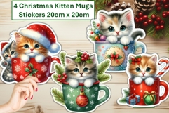4 Cute Christmas Kitten Mugs Stickers PNG Product Image 1