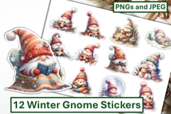 12 Winter Gnomes Stickers JPEG &amp; PNG Product Image 1