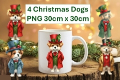 4 Cute Christmas Dogs Sublimations 30cm x 30cm PNG Product Image 1