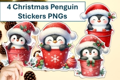 4 Cute Christmas Penguin Buckets Stickers PNG Product Image 1