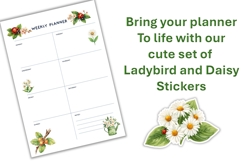 Cute Ladybird and Daisies Stickers PNG Product Image 3