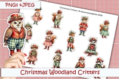 12 Christmas Woodland Critters Stickers JPEG and PN Product Image 1