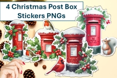 4 Cute Christmas Post Box Stickers PNG Product Image 1