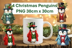 4 Cute Christmas Penguins Sublimations 30cm x 30cm PNG Product Image 1