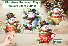 4 Cute Christmas Snowman Mugs Stickers PNG Product Image 1
