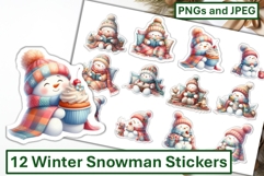 12 Winter Snowman Stickers JPEG &amp; PNG Product Image 1