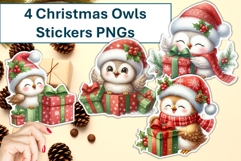 4 Cute Christmas Owls with presents Stickers PNG Product Image 1