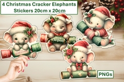 4 Cute Christmas Cracker Elephants Stickers PNG Product Image 1
