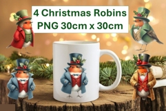 4 Cute Christmas Robins Sublimations 30cm x 30cm PNG Product Image 1