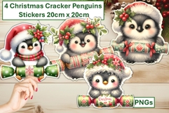 4 Cute Christmas Cracker Penguins Stickers PNG Product Image 1
