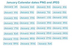 31 January Calendar Dates stickers PNGs and JPEG Product Image 1