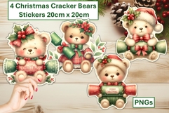 4 Cute Christmas Cracker Bears Stickers PNG Product Image 1
