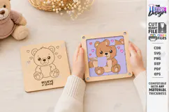 Sliding Puzzle Laser Cut | Montessori | Bear and Hearts SVG Product Image 1