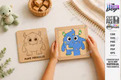 Wooden Sliding Puzzle Laser Cut | Montessori | Cute Monster Product Image 1