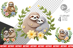 Sloth Embroidery Clipart Product Image 1