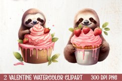 Sloth Loves Cupcake Clipart Sublimation, Valentines PNG Product Image 1