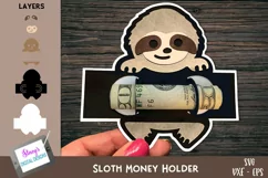 Sloth Money Holder | Kids Money Card SVG Paper Cut Product Image 1