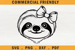 Sloth svg,cute baby sloth svg,sloth face,sloth head with bow Product Image 1
