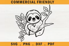 Sloth svg,cute baby sloth svg,sloth on tree branch svg Product Image 1