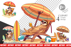 Summer Sloth Clipart Product Image 1