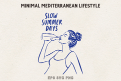 Slow Summer Days Woman Drinking SVG PNG EPS Product Image 1