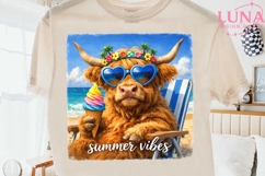 Highland Cow Summer Beach PNG, Tropical Cow Clipart, Summer Product Image 2