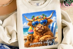 Highland Cow Summer Beach PNG, Tropical Cow Clipart, Summer Product Image 3