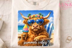 Highland Cow Summer Beach PNG, Tropical Cow Clipart, Summer Product Image 4