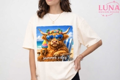 Highland Cow Summer Beach PNG, Tropical Cow Clipart, Summer Product Image 1